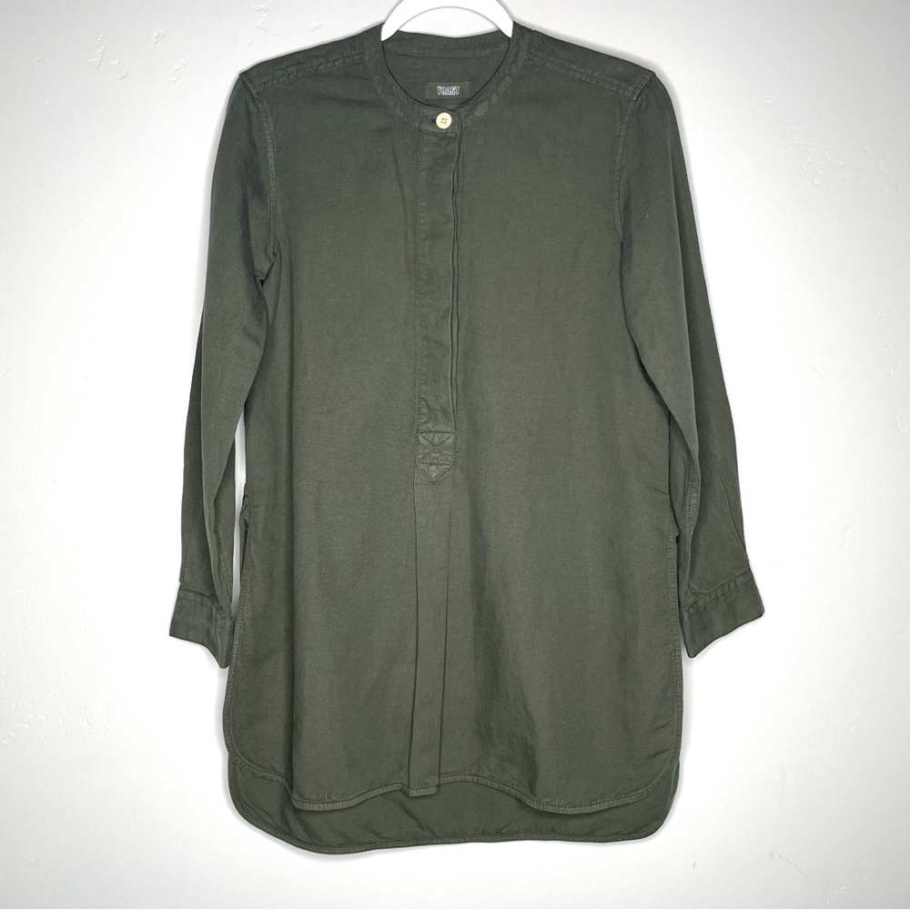 TOAST UK Elena Tunic Shirt Cotton Linen 4 Dusted Khaki Olive‎ Green Lagenlook - Picture 4 of 10